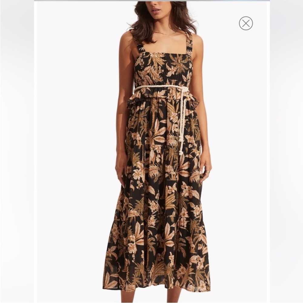 Seafolly Black and Tan Floral Midi Dress